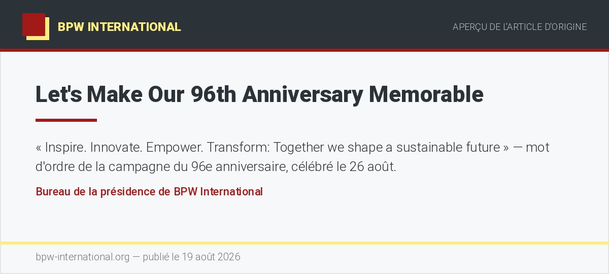 Aperçu de l’article publié par BPW International le 19 août 2026