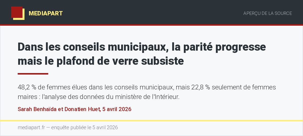 Aperçu de l’enquête de Mediapart sur la parité dans les conseils municipaux